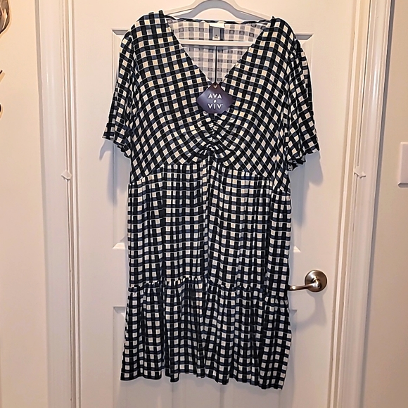 Dress- Ava & Viv Plus Size Flutter Short Sleeve Tiered Midi Dress Gingham - Picture 2 of 13